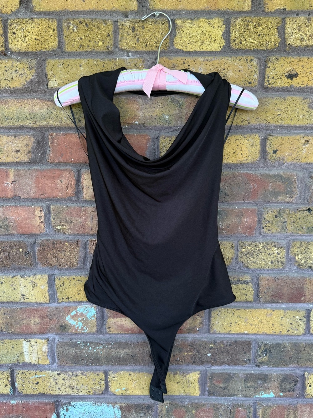 GUESS Black Scoop Neck Thong Bodysuit One Piece Size XS